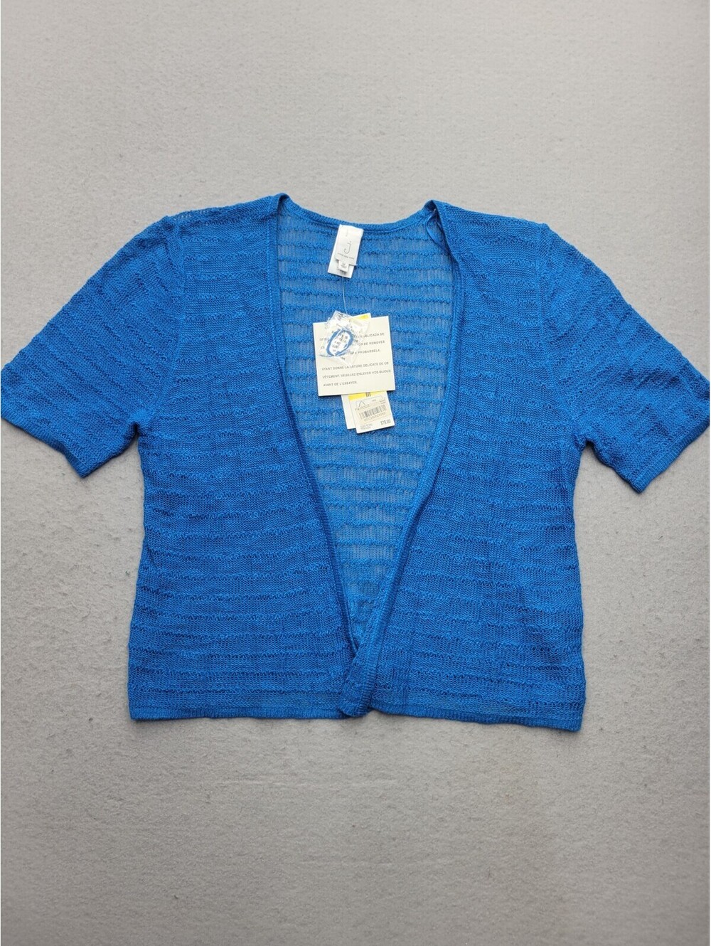 J Jones New York Women's Sweater Medium Blue Cardigan Solid Linen Blend Casual